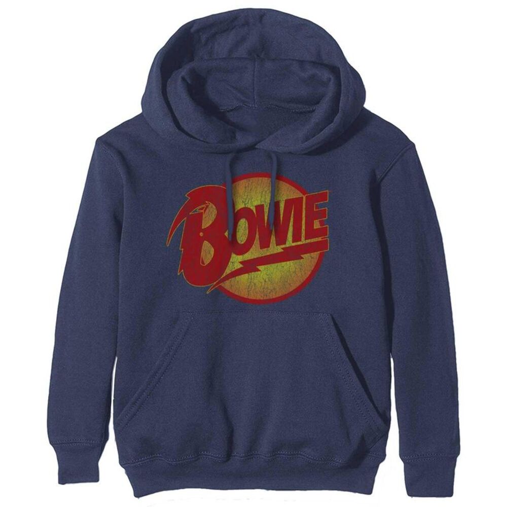 David Bowie Unisex Adult Diamond Dogs Vintage Logo Hoodie / Navy Blue